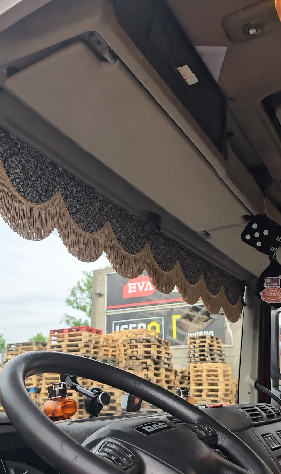 BoutiqueduRoutier™ | Truck Front Window Curtain Danish Plush Grey – Beige Fringe