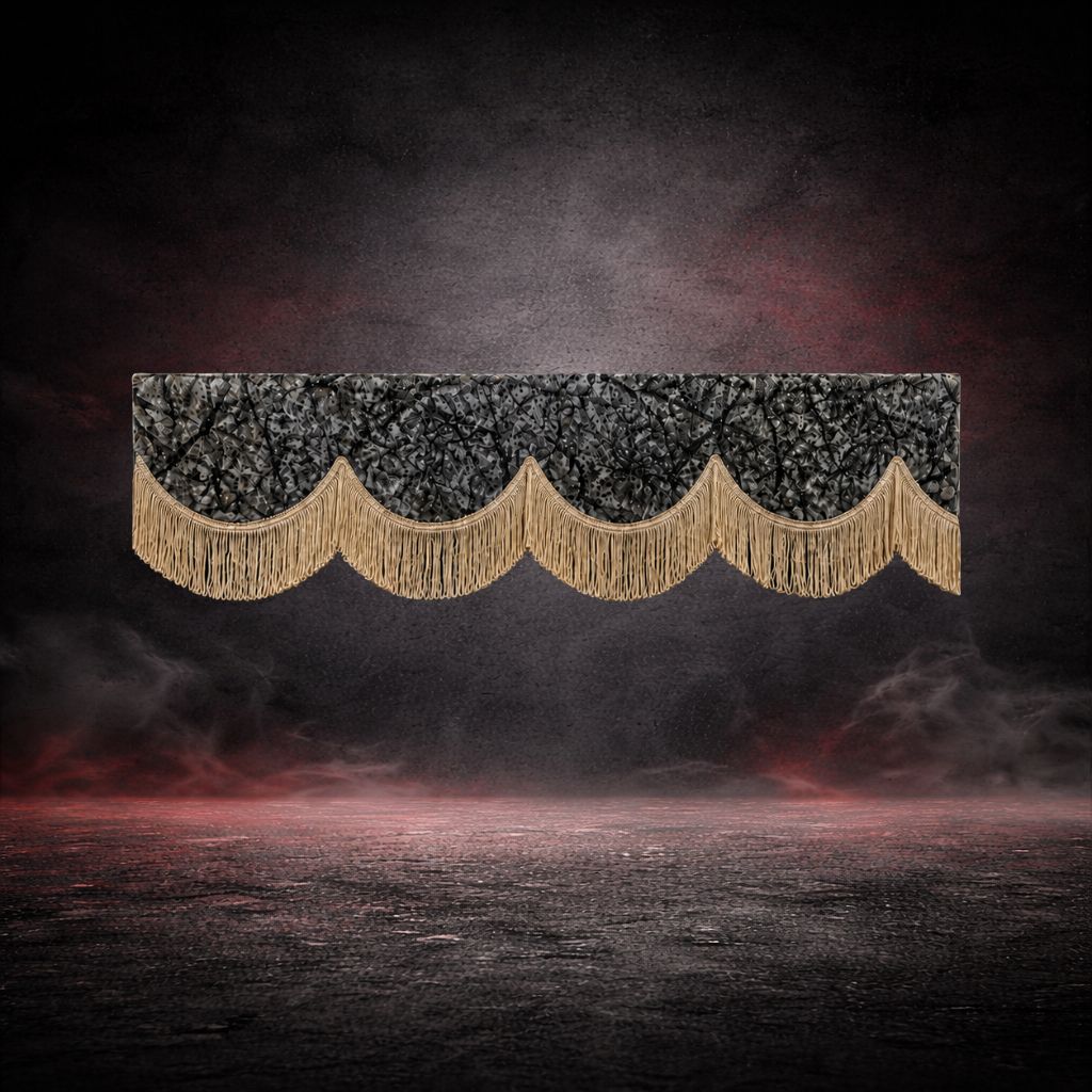 BoutiqueduRoutier™ | Rideau de pare-brise de camion en peluche danoise grise - franges beiges