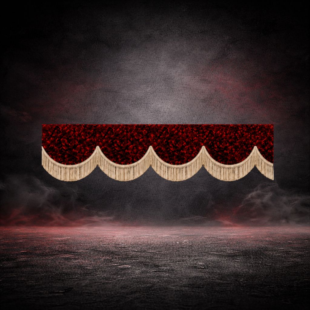 BoutiqueduRoutier™ | Rideau de pare-brise de camion en peluche danoise rouge - franges beiges