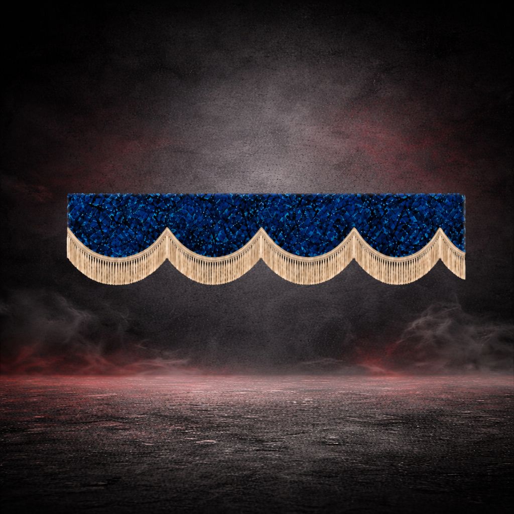 BoutiqueduRoutier™ | Rideau de pare-brise de camion en peluche danoise bleue - franges beiges