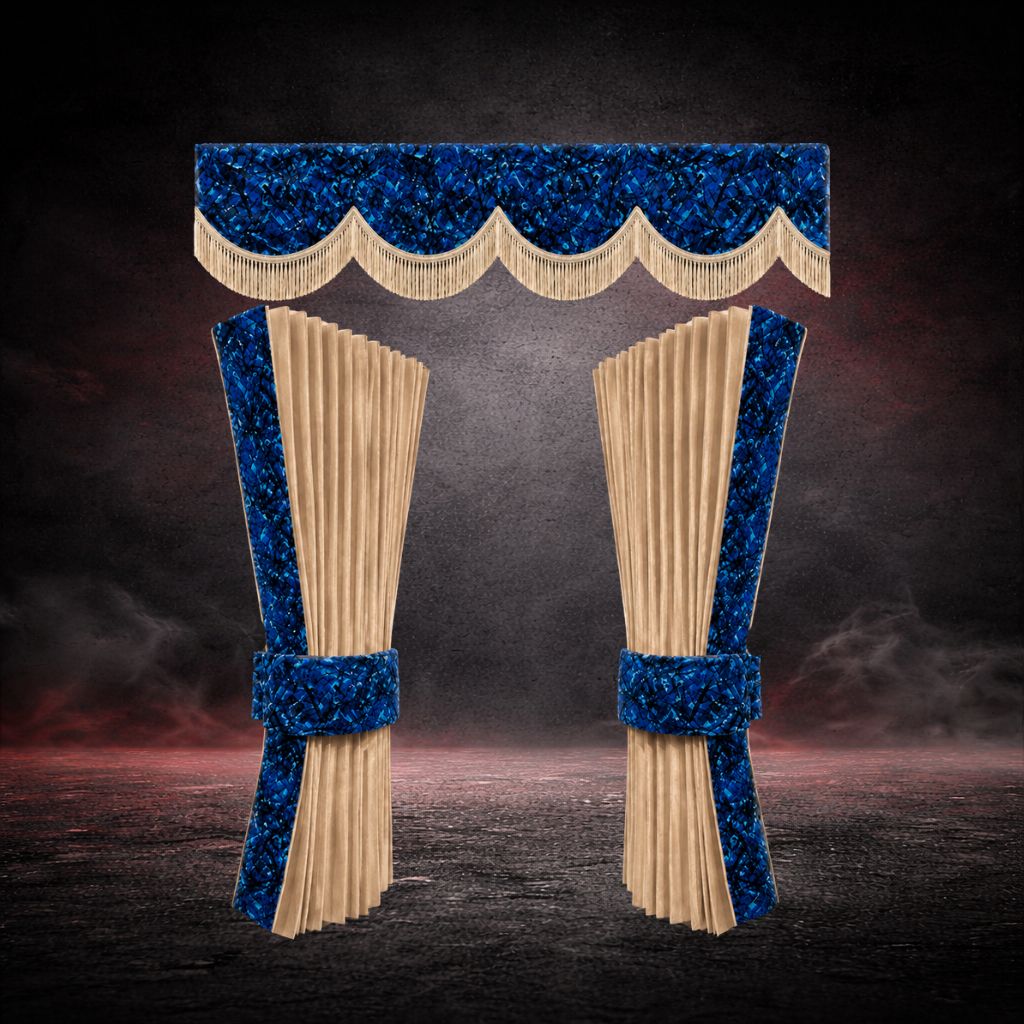 BoutiqueduRoutier™ | Ensemble de rideaux de camion en peluche danoise bleue - beige