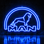 MAN logo LED sign with lion in blue