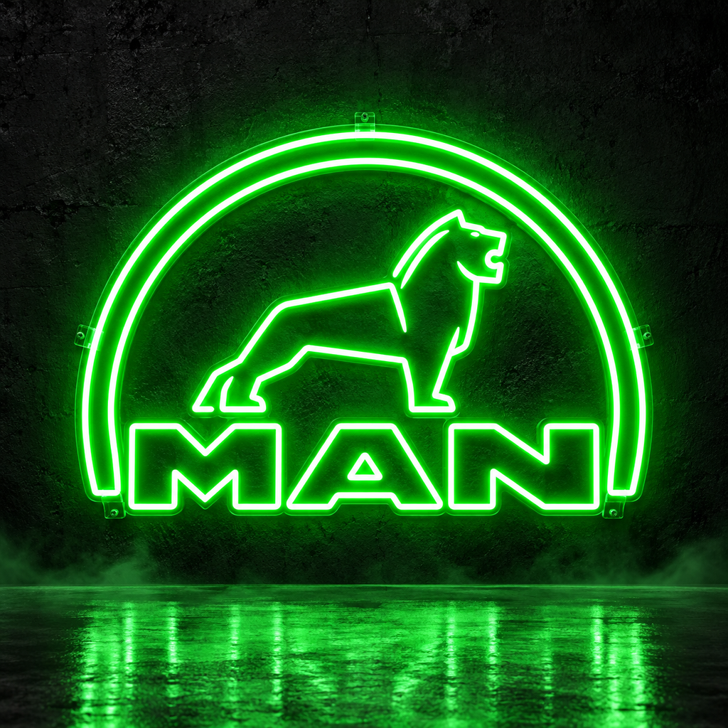 MAN logo LED sign with lion in green