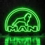 MAN logo LED sign with lion in green
