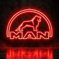 MAN logo LED sign with lion in red