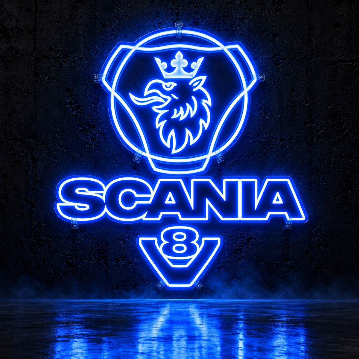 Scania V8 logo LED sign in blue