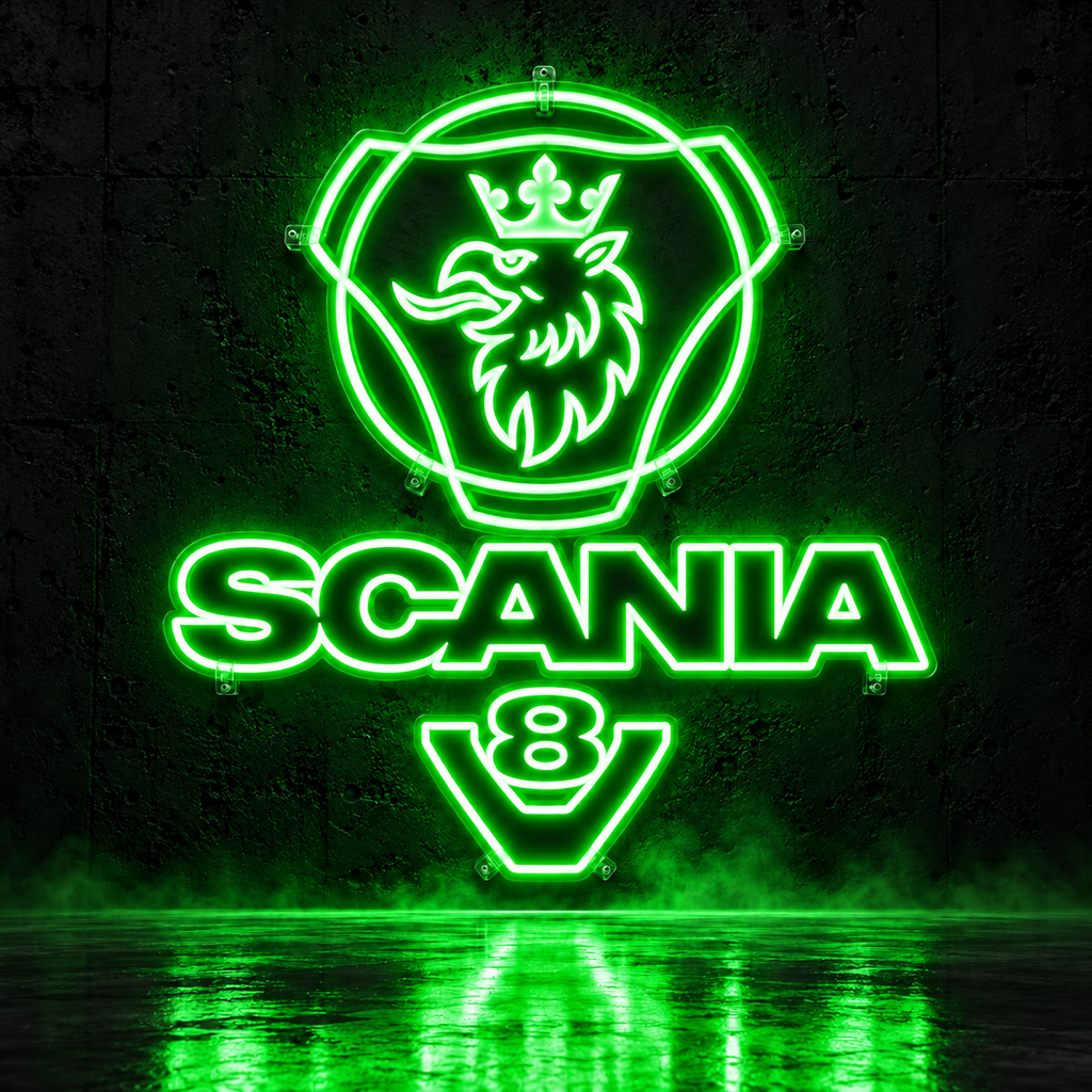 Scania V8 logo LED sign in green