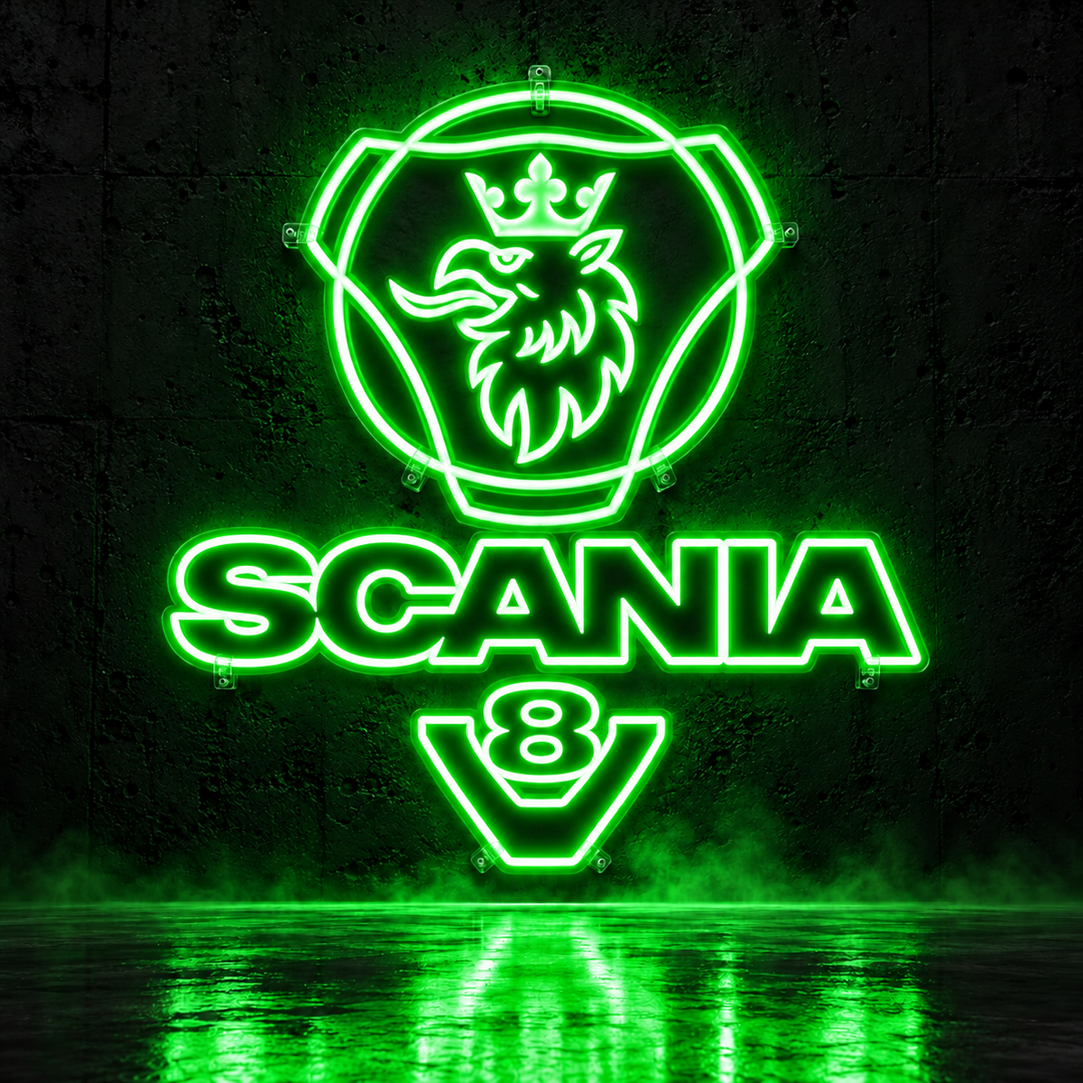 Scania V8 logo LED sign in green