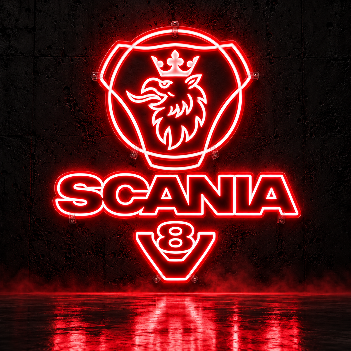 Scania V8 logo LED sign in red